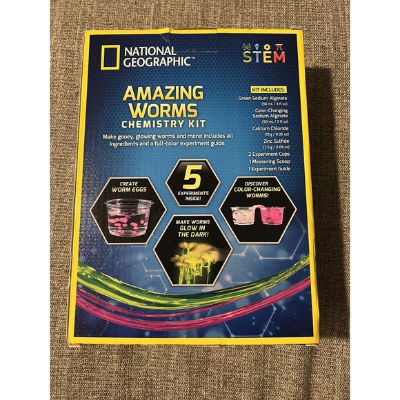 New NATIONAL GEOGRAPHIC Amazing Worms Chemistry Kit- Ages 8+ STEM 5 Experiments - Picture 2 of 3